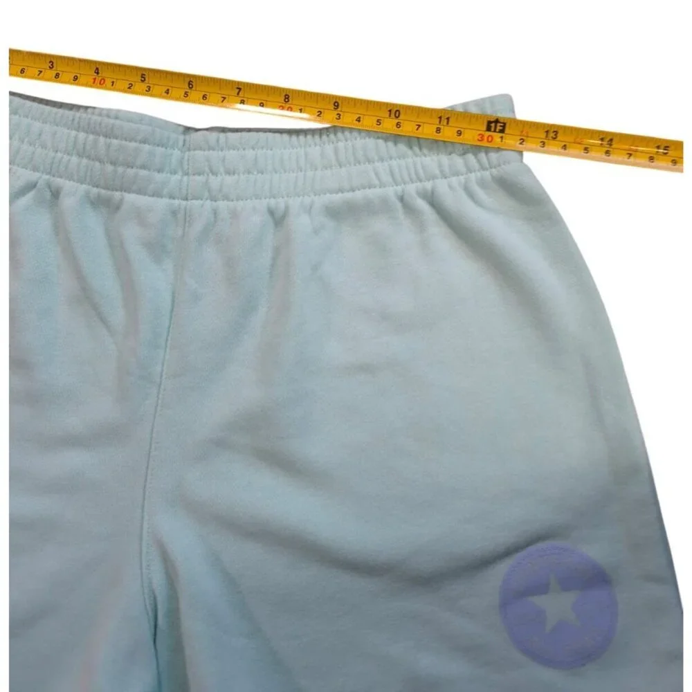 Converse All Star Youth Shorts L 140-155 Light Blue Elastic Waist Cotton Blend.